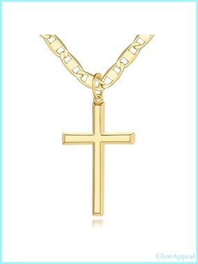 14K Gold Plated Cross Necklace Women Pendant 19in Mariner Chain